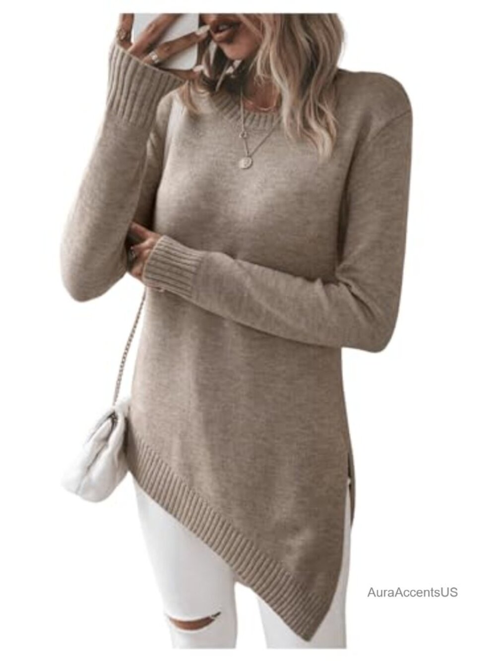 Elegant Asymmetrical Slim Fit Sweater Pullover Long Sleeve Lightweight Knit